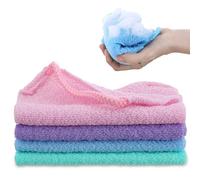 Classicseali 4pcs Exfoliating Shower Towel, Exfoliating Back Scrubber, Nylon Back Exfoliator Towel to Deep Cleans Skin, Stretchable Pull Bath Cloth for Sensitive Rough Skin, 4 Color