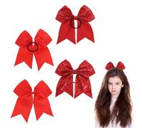 Classicseali 4pcs Red Bows for Hair, 7In Sequin Large Red Hair Accessories, 2 Different Cheer Bows for Cheerleaders, Hair Bow For Baby Girls, Toddler, Kids,Young Women Birthday Party Wedding Christmas