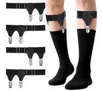 Classicseali 4pcs Sock Suspenders Mens, Adjustable Elastic Sock Garters Mens with Non-slip Clip, Non-Slip Socks Strap Suspenders for Stockings for Business, Wedding, Daily Wear
