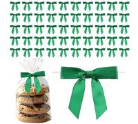 Classicseali 50pcs Twist Tie Bows, Green Premade Bows, DIY Durable Pre Tied Ribbon Bows for Candy Bags, Gift Wrapping, Basket, Wedding, Baby Shower, Birthday, Valentine's Day, Christmas Party
