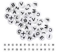 Classicseali 52PCS Alphabet Beads,15mm Round Silicone Letter Beads,A-Z Silicon Bead, for Bracelets, Keychains, Necklaces and Lanyards (Black Letter on White Background)