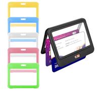Classicseali 6 Pack ID Card Holder,Hard Plastic ID Badge Holder with Double-Sided Transparent Windows Horizontal,Waterproof Badge Holders for Office,School,Credit Cards,Driver’s Licenses,6 Colors