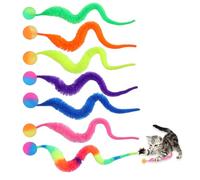 Classicseali 7pcs Colorful Wiggly Worm Cat Toys, Worm On A String with Ball, Interactive Cats Toy Balls, Twisty Fuzzy Worms for Cats Party Favors, Rainbow Colors Cat Toys for Indoor Kitten