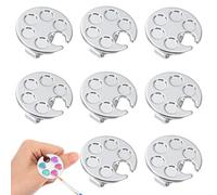 Classicseali 8 Pack Nail Art Palette, Mini Metal Makeup Mixing Palettes, Finger Rings Nail Polish Palette for Gel Nail Art Display, Silver Mini Nails Polish Tray