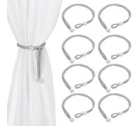 Classicseali 8pcs Grey Tie Backs for Curtains, Adjustable Tie Backs for Curtains, Silver Curtain Tie Backs with Pearl Curtain Rope Buckle Cord Holders for Home Hotel Office Window Drapery