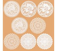 Classicseali 8pcs Lace Doilies, White Lace Doilies for Tables, 6.5 In Vintage Round Table Doilies, Rustic Table Placemat Decoration for Farmhouse Tables, Rustic Kitchen, Wedding Decoration
