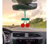 Classicseali Cherry Car Accessories,Cute Crochet Car Hanging Cherries, Hand-Woven Rear View Mirror Accessorieses, Suitable for Women and Girls, Hanging Bags, Rearview Mirrors and Keychains