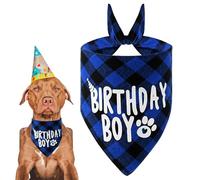 Classicseali Dog Birthday Bandana Large,Cotton Plaid Dog Birthday Bandana, Long 27.95In Birthdays Boy Dogs Bandanas, Triangle Scarf for Multi Sizes Small Medium Large Dogs Pets, Royal Blue
