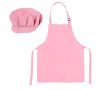Classicseali Kids Chef hat and Apron, Adjustable Kids Apron and Chef Hat Set with 2 Pockets, Kid Aprons for Girls, for Cooking Baking, Pink
