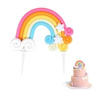 Classicseali Pastel Rainbow Cake Topper, Colorful Care Bear Cake Topper, Star Cloud Rainbow Cakes Decorations, for Rainbows Theme Birthday Party, Wedding Dessert Decoration