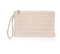 Classicseali Straw Beach Bag,Woven Bag, Bohemian Style, Zipper Wristlet Hand-Woven Vacation Clutches, Suitable for Work, Dating, Dinner,Daily Life and Travel, White