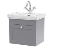 Nuie Classique 500mm Wall Hung 1-drawer Unit & Basin 1 Tap Hole - Satin Grey, Grey