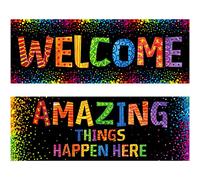 Classroom Banner Poster, 2 PCS Colorful Confetti Bulletin Board Decoration Motivational Posters for School & Classroom Primary Middle High School-Amazing Things Happen Here (Poster Tube Package)