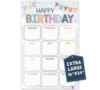 Classroom Birthday Chart 16"x24", Back to School Happy Bday Poster Calendar for Teacher Student Kids, Bulletin Board Sign Decoration