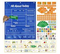 Classroom Calendar Organiser with Pockets School Calendar for Primary School Classroom - School Materials Learning Centre Planner for Time Weather Season Nursery Student Teacher