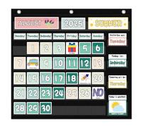 Classroom Calendar Pocket Chart Display And Weather Station Set-Groovy Classroom Decor,Class Calendar Kit for Classroom Organization,Bulletin Board and Home School (Black)