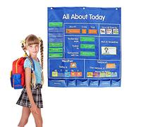 Classroom Calendar Pocket Chart for Date Month Year Week Season and Weather Tracking with Event Cards and Storage Pockets Learning Resource for School or Home 31.5 x 27.2 Inches
