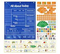 Classroom Calendar Pocket Chart, Pockets Charts Organizer, 31.5x26.77x0.08 inches Educational Games Tool, Preschool Learning Activities, Teacher Classrooms, Suitable for Kindergarten Elementary Kids