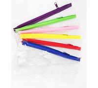 Classroom Capers 12 x Clear Pencil Cases with Colourful Zip. Size 22.5 x 10cm. Choice Zip Colour (Purple zip)