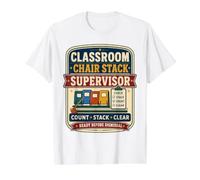 Classroom Chair Stack Supervisor Value Graphic T-Shirt, Men, White, S