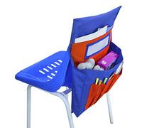 Classroom Chair Storage Pocket Organizer with Name Tag Slot, 6 Pockets Seat Companion Students Must-Have School Supplies Kids Chair Back Sack Hanging Bag for Classroom Daycare Homem (Blue+red)