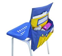 Classroom Chair Storage Pocket Organizer with Name Tag Slot, 6 Pockets Seat Companion Students Must-Have School Supplies Kids Chair Back Sack Hanging Bag for Classroom Daycare Homem (blue+yellow)