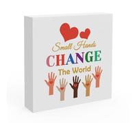Classroom Desk Decor for Stedents Teacher Small Hands Change the World Positive Motivational Sign Plaque for Children Girl Boy Inspirational Decor Nursery Classroom Playroom Desk Tabletop Shelf Decor