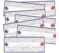 Classroom Desk Name Plates with Alphabet Guide, 25 Pack, 4 x 11 inches, Traditional Manuscript and Cursive (Upper-&Lowercase) Writing Lines for Nursery, Primary, Teacher Supplies, Back to School