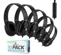 Classroom Headphones-Bulk 10-Pack, with Microphone Student On Ear Comfy Swivel Earphones for Library, School, Airplane, Kids-for Online Learning and Travel, HQ Stereo Sound 3.5mm Jack (Black)