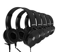 Classroom Headphones Bulk 5 Pack, Student On Ear Color Varieties, Comfy Swivel Earphones for Library, School, Airplane, Kids, for Online Learning and Travel, Noise Stereo Sound 3.5mm Jack (Black)