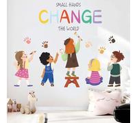 Classroom Inspirational Wall Stickers for Kids: Peel and Stick Quotes Small Hands Change The World Wall Decals - Wall Decor Art Kids Supplies Ages 1-12 Years