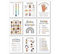 Classroom Mental Health Posters - 9-Piece Mindfulness & Emotional Learning Wall Art for Children, Boho Calm Corner Educational Posters for Schools, Nursery & Playroom, 8.5×11 Inch Unframed