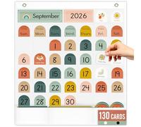 Classroom Monthly Calendar Pocket Chart for Kids Learning, 130 Cards Wall Boho Calendar and Weather, Teacher Supplies for Kindergarten Preschool Elementary Homeschool