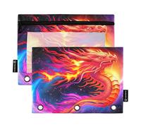 Classroom Pencil Pouch 3 Ring Binder Zipper Binder Pencils Bags Storage Clear Binders Pen Case School Colorful Dragon Galaxy 9.8" x 7.1", 2 Packs