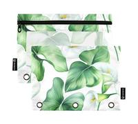 Classroom Pencil Pouch for 3 Ring Binder Zipper Binder Pencil Bag Pen Pen Clear Binders Pen Case School White Calla Lilies Green Leaves 9.8" x 7.1", 2 Packs