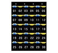 Classroom Phone Storage - Pocket Organizer with Numbered Slots and Hooks for Cell Phones, Calculators and ID Cards | Wall Organizer for Diver Items, Black, 30 grids, See description