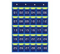 Classroom Phone Storage - Pocket Organizer with Numbered Slots and Hooks for Cell Phones, Calculators and ID Cards | Wall Organizer for Diver Items, azul, 30 grids, See description