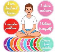 Classroom Rugs 12pcs,16''Circle Time Rug with with Motivational Learning Words, Soft Non-Slip Carpet Circle Seats for Preschool, Kindergarten Play Areas