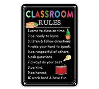 classroom Rules Signs Back to School Signs First Day of School Classroom Decor Rainbow Painted Pencil Doodle Metal Sign Ancient Welcome School Signs for Kids Gifts for Student Teacher 18x12 Inch