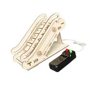 Classroom Science Activity Wooden Escalator Model for Ages 7-14, Gear-Driven Build with Slot Assembly, Natural Wood Finish, and Desk Display Use Escalator Building Model Wooden Science Gear Toy