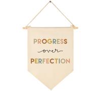 Classroom Wall Decor-Progress Over Perfection-Growth Mindset Pennant Banner Gift for Teacher,Kids-Inspirational Back to School Wall Flag Decor-Hanging Canvas Banner for Classroom, Teacher Office