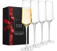 ELIXIR GLASSWARE Classy Champagne Flutes - Hand Blown Crystal Champagne Glasses - Set of 4 Elegant Flutes, 100% Lead Free Premium Crystal - Gift for Wedding, Anniversary, Christmas - 8oz, Clear