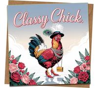 Classy Chick Funny Birthday Card - Humorous Chicken/Rooster Square Greeting Card, 145mm x 145mm, Kraft Envelope Included - For Her, Friend, Mom, Sister