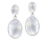 Classy Double Oval White Mother of Pearl Inlay .925 Sterling Silver Post Drop Dangle Earrings
