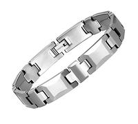 Classy Men’s Bracelet - Interlocking Track Links - Box Chain Rectangular Geometric Design - Polished Silver Color - Scratch & Tarnish Resistant Tungsten - Jewelry Gift or Accessory for Men, Metal, no