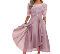 Classy Mother of the Bride Dress Cocktail Dresses for Women Lace 3/4 Sleeves Wedding Guest Formal Dress Pink