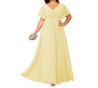 Classy Mother of The Bride Dresses with Sleeves for Wedding Empire Waist Plus Size Bridesmaid Dress Yellow UK24