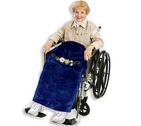 Classy Pal, Wheelchair Blanket (Navy Blue + Embroidered Flowers)