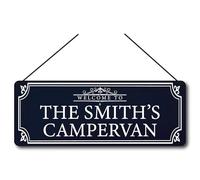 Classy Personalised Campervan Sign 20x7.5 cm | Custom Hanging Aluminium Plaque with Waxed String | Caravan & Motorhome Gift