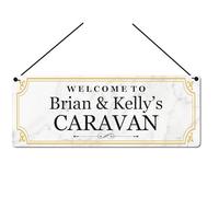 Classy Personalised Caravan Sign 20x7.5 cm | Custom Hanging Aluminium Plaque with Waxed String | Camper & Motorhome Gift